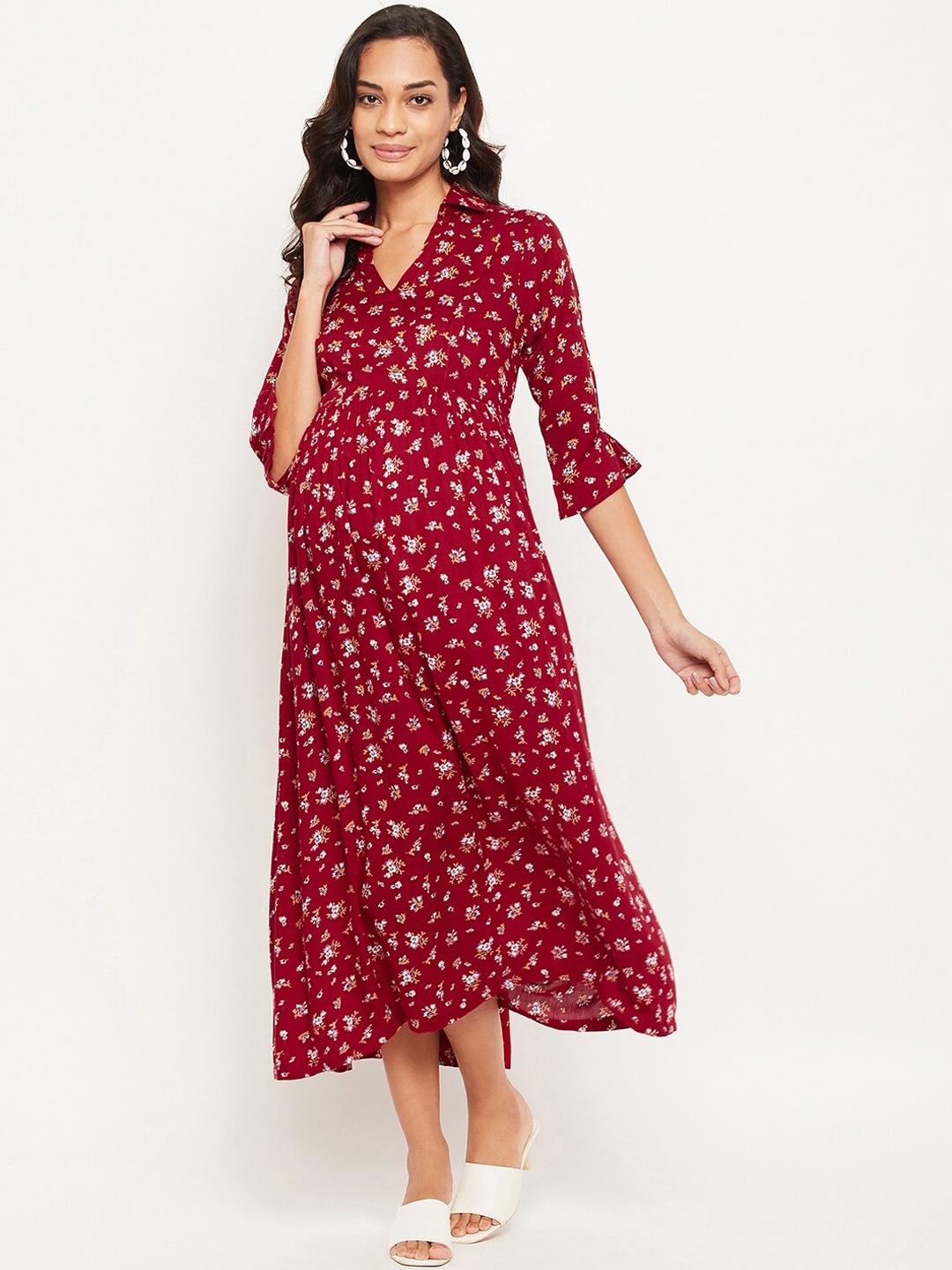 

NABIA Maternity Women Maroon Floral Midi Dress