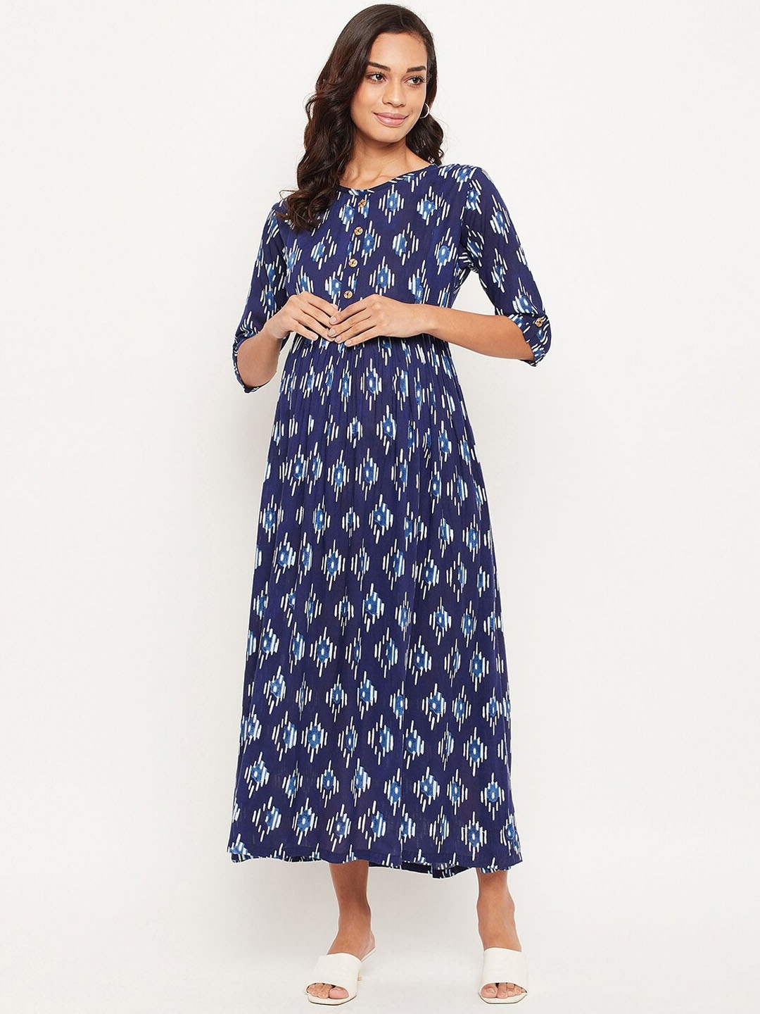 

NABIA Maternity Women Blue Printed Midi Dress