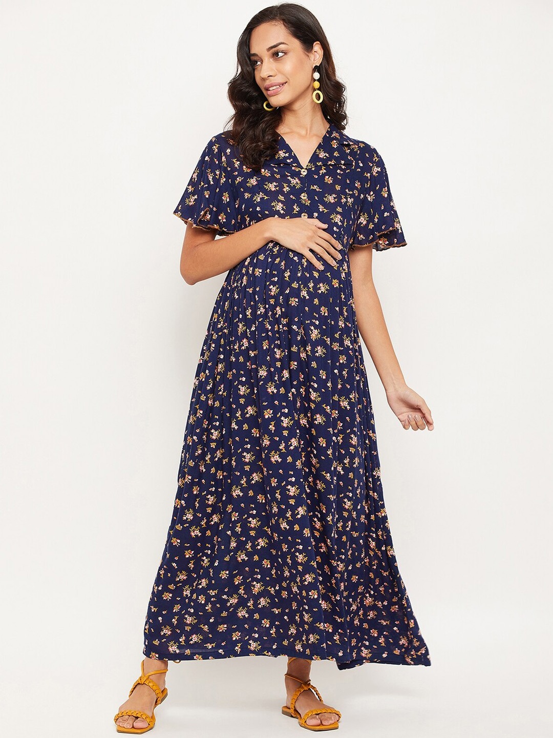 

NABIA Maternity Women Blue & Beige Floral Dress