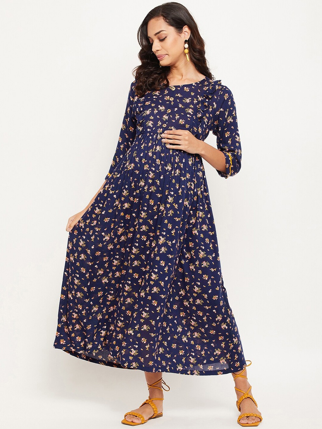 

NABIA Maternity Women Blue Floral Midi Dress