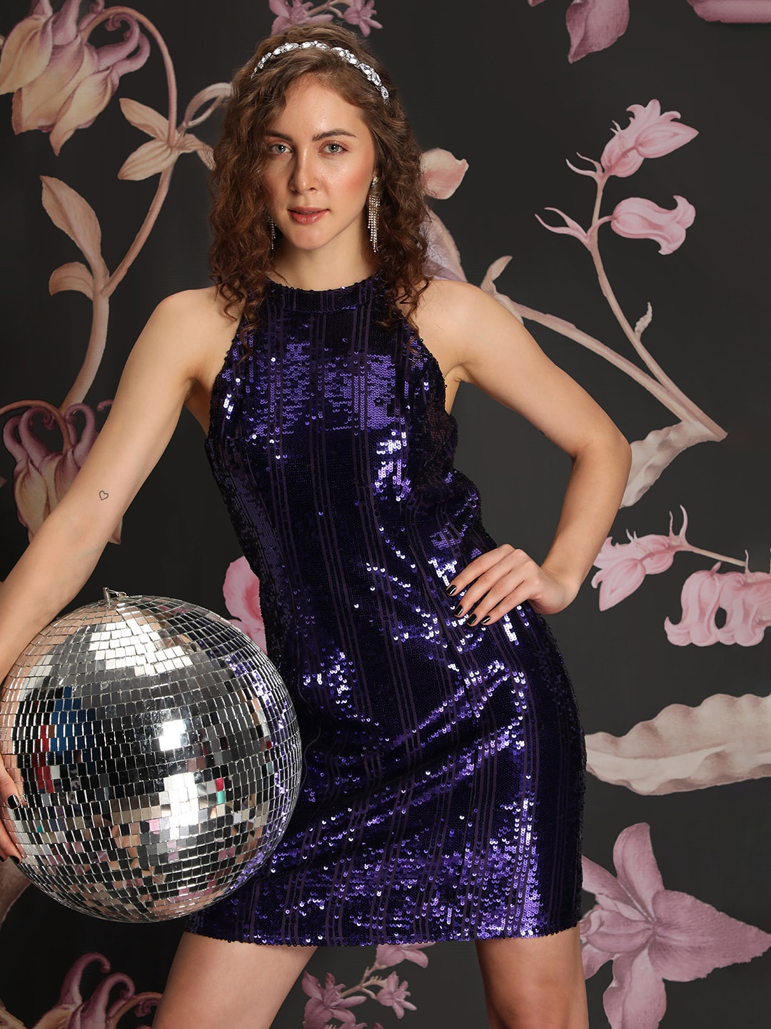 

Vero Moda Purple Embellished Sheath Dress