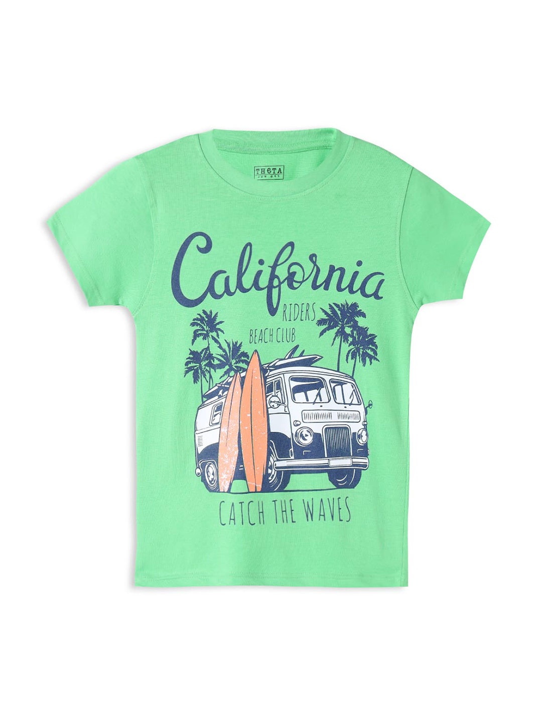 

THETA Boys Green Printed Cotton T-shirt