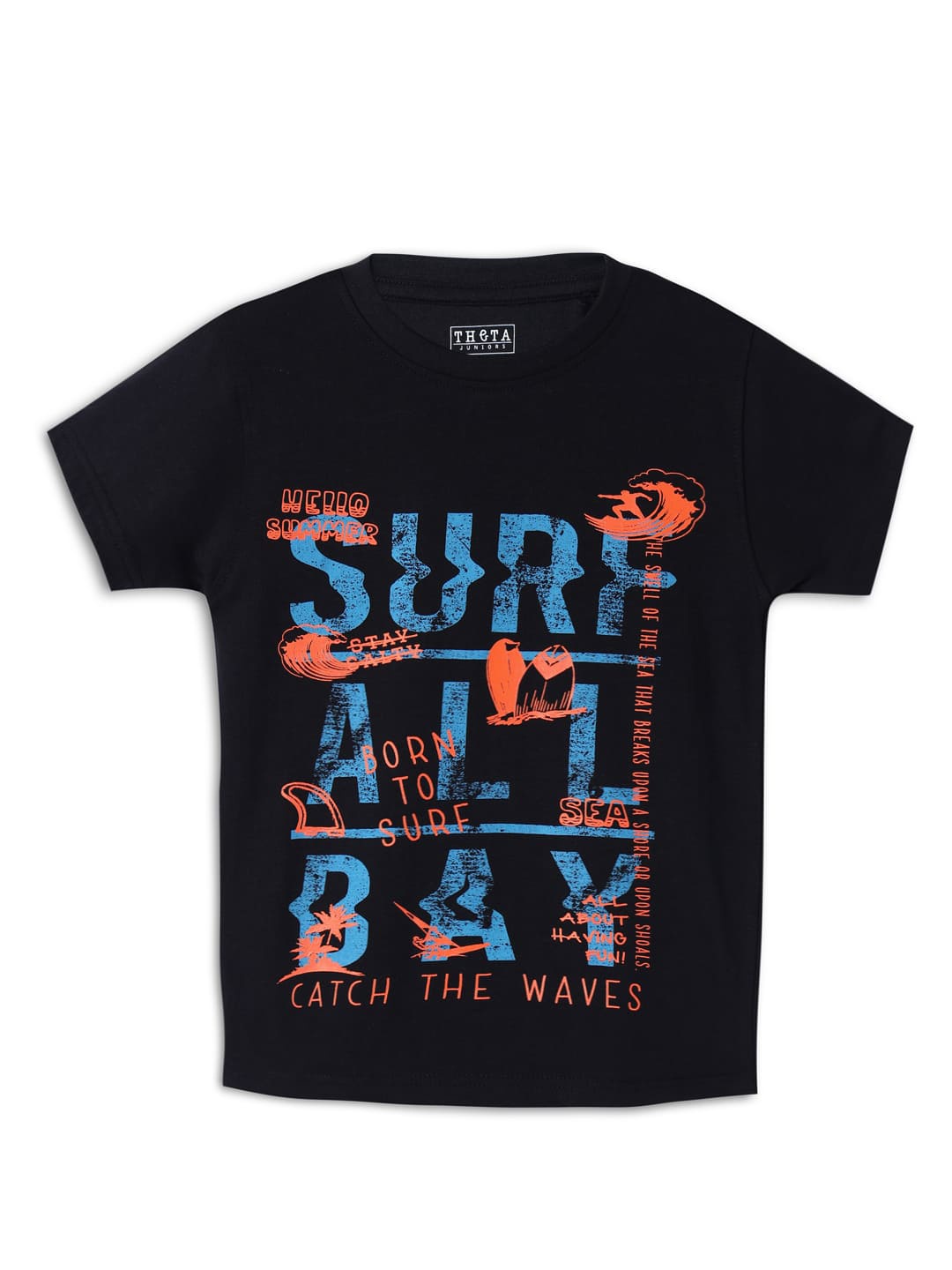 

THETA Boys Black Typography Printed T-shirt