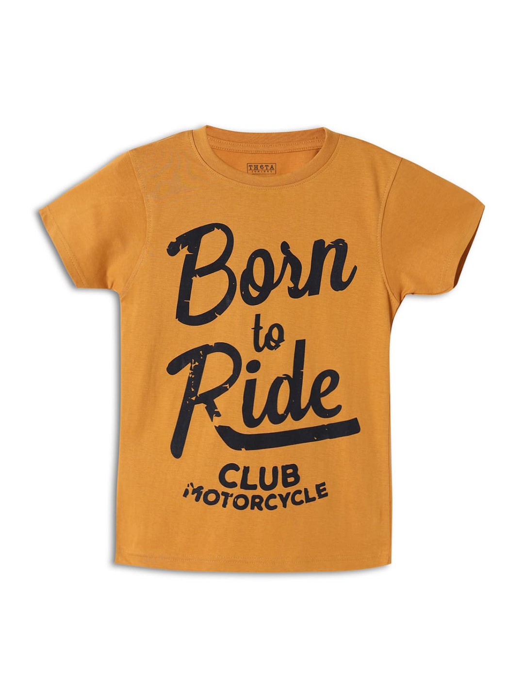 

THETA Boys Yellow Typography Printed Cotton T-shirt