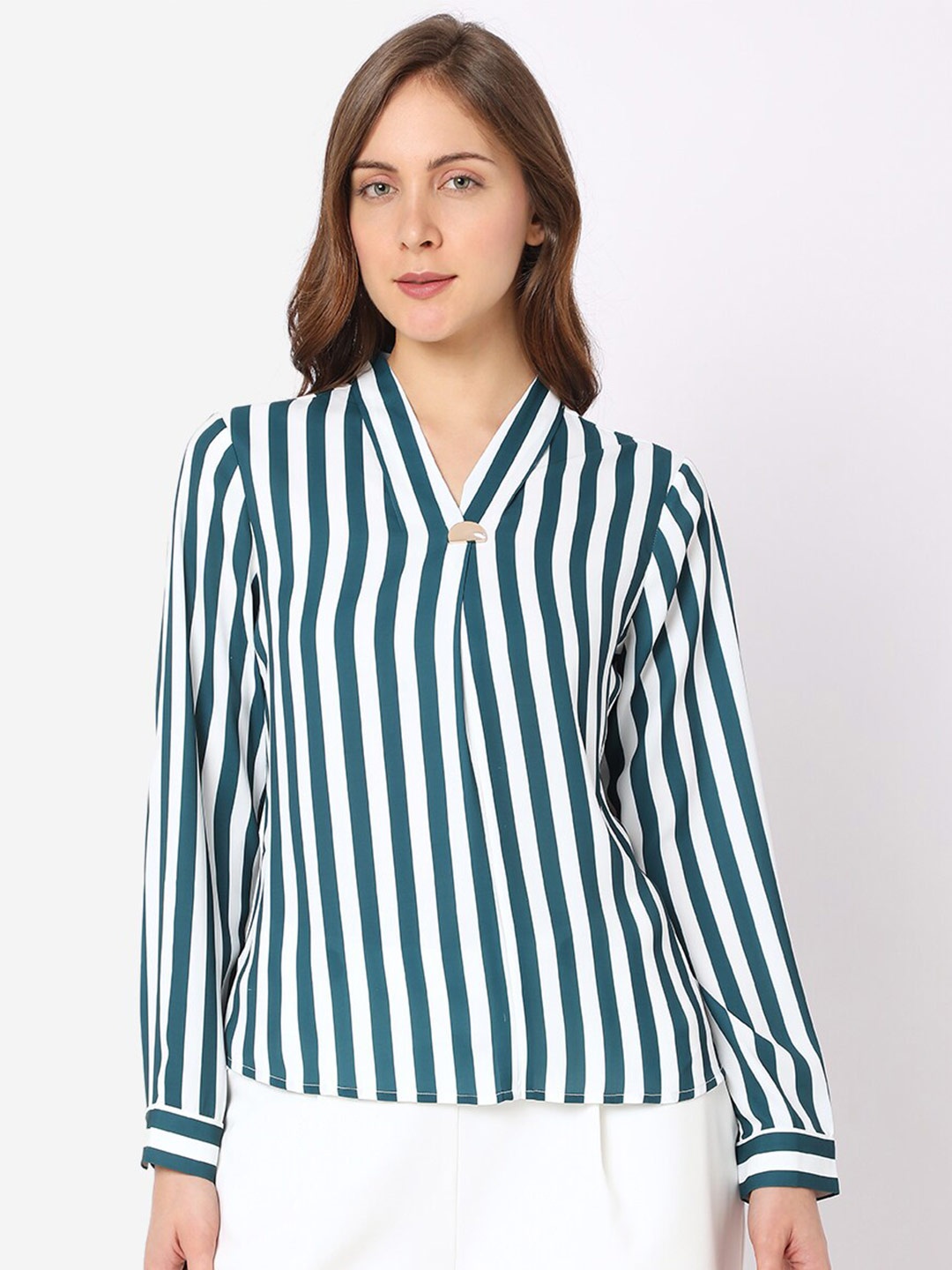 

Vero Moda Women Green & White Striped Top
