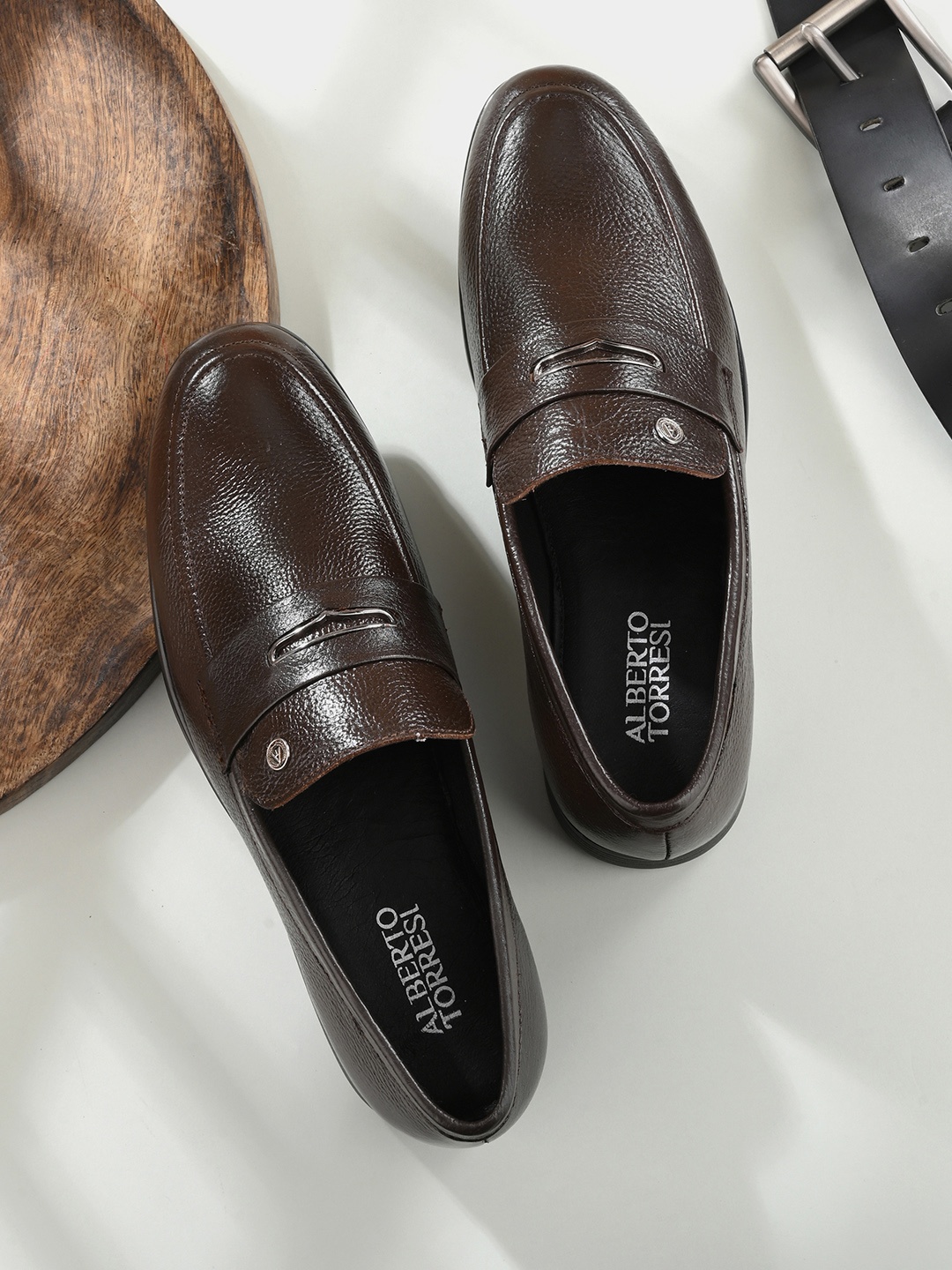

Alberto Torresi Men Brown Solid Genuine Leather Formal Loafers Shoes