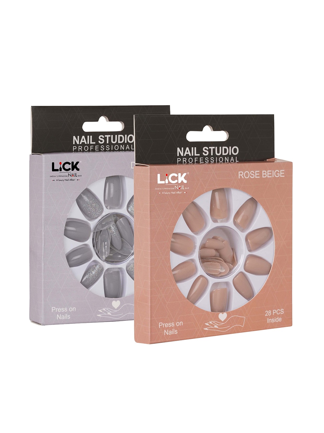 

LICK Women Pack Of 2 Reusable Fake Acrylic Press On Nail Extensions, Beige