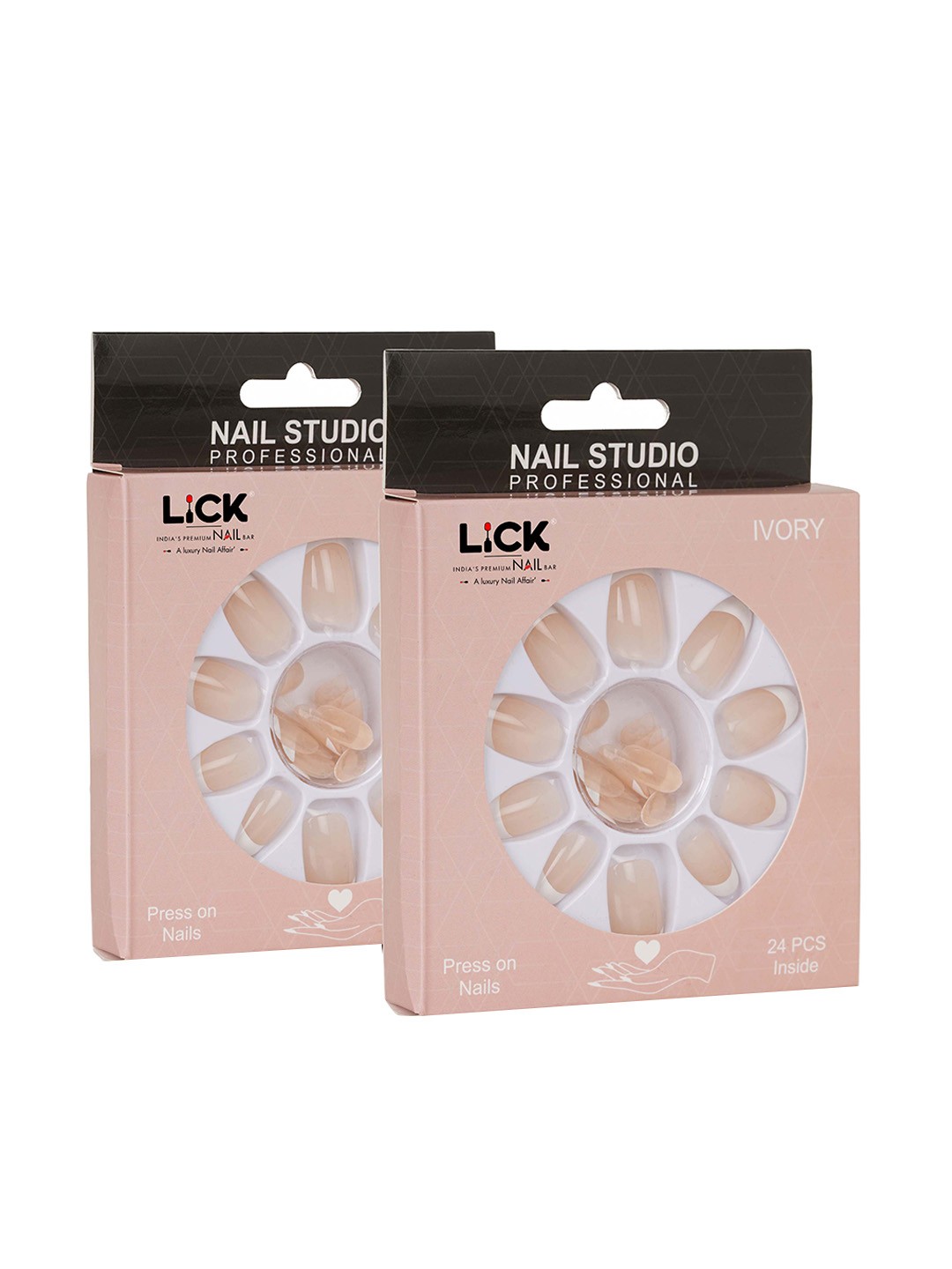 

LICK Combo Of 2 Ivory Artificial Fake Press On Nails With Quick Dry Nail Glue, Beige