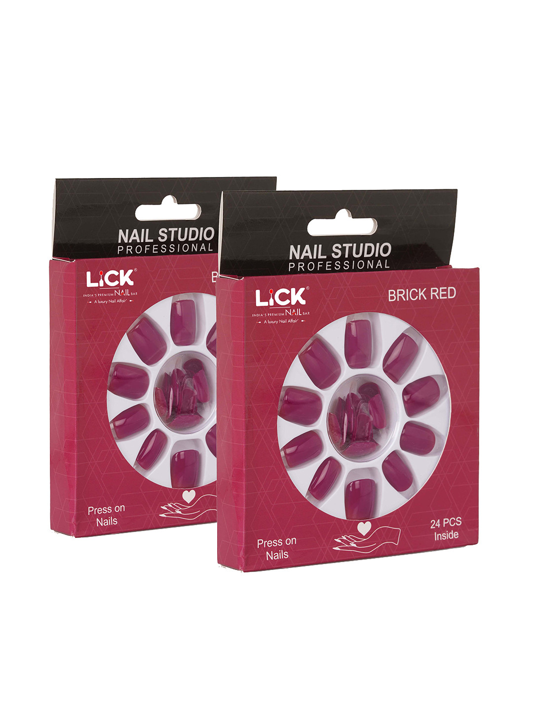 

LICK Combo Of 2 Brick Red Artificial Reusable Press On Nails With Quick Dry Nail Glue