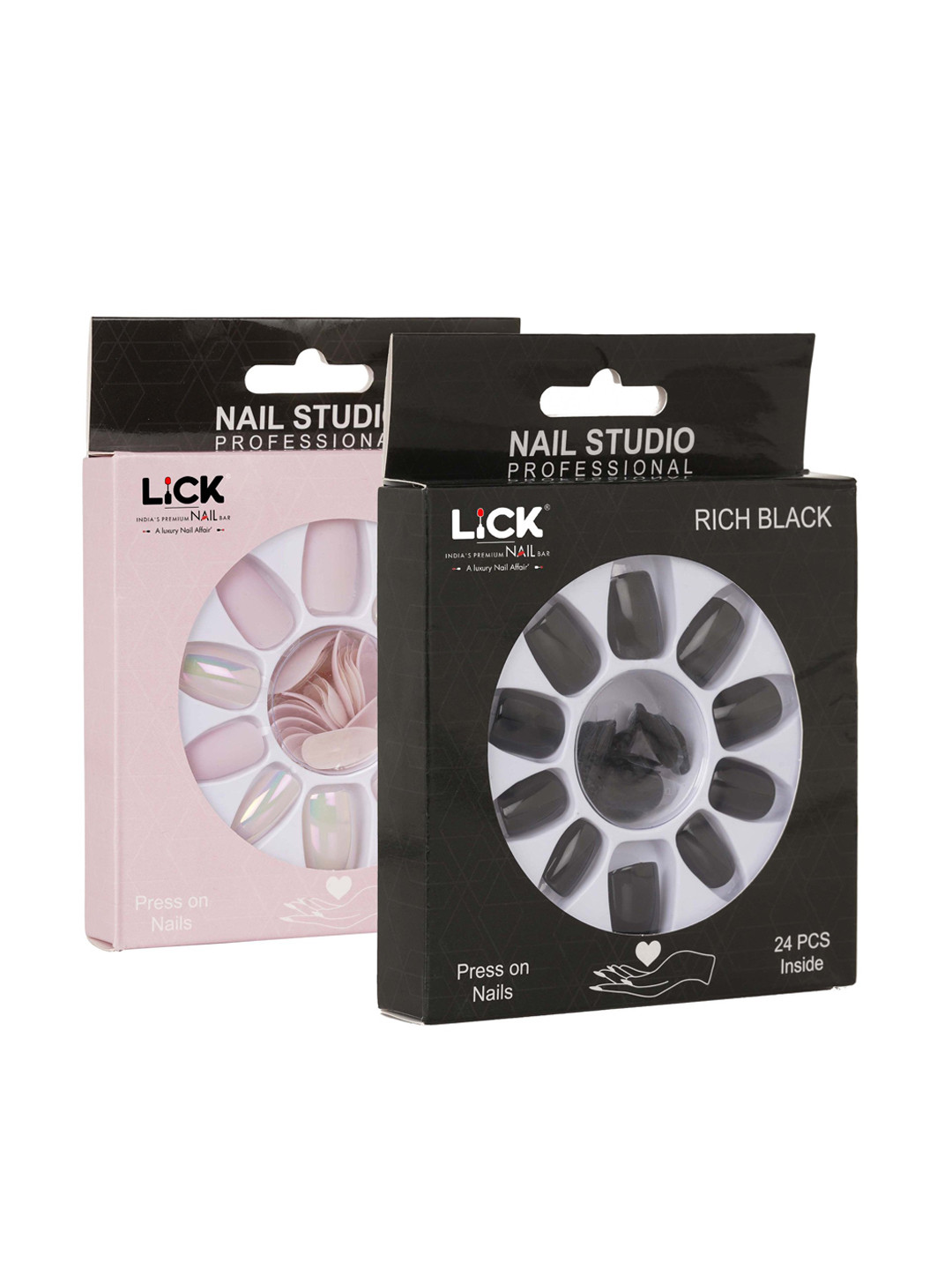 

LICK Combo Of 2 Acrylic Reusable Press On Nails With Quick Dry Nail Glue- 24, 28, Black