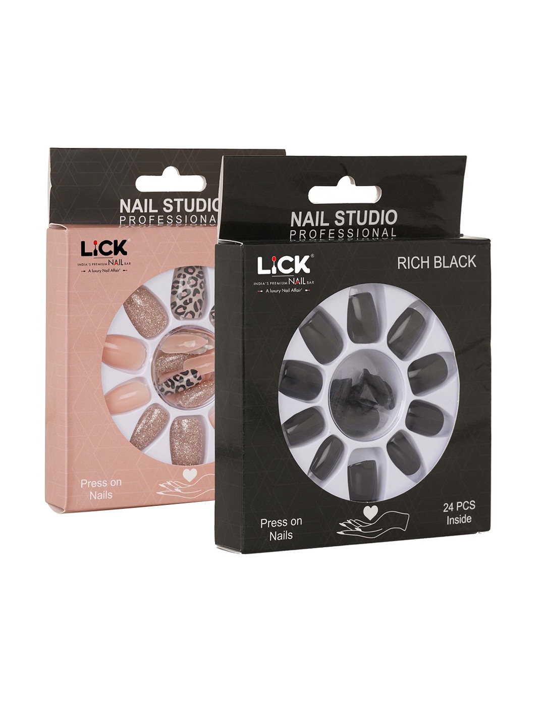 

LICK Set Of 2 Reusable Artificial False Acrylic Press on Nails With Quick Dry Nail Glue, Black
