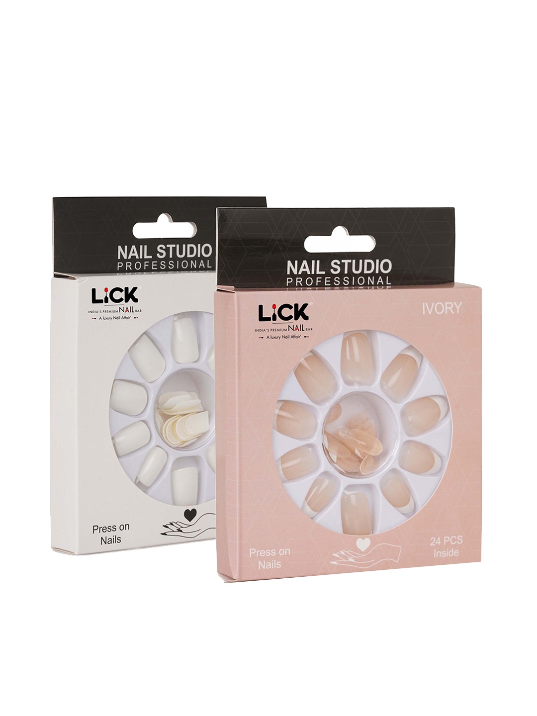 

LICK Set Of 2 French Manicure Press On Nails Extension With Quick Dry Nail Glue - 24 Pcs Each, White