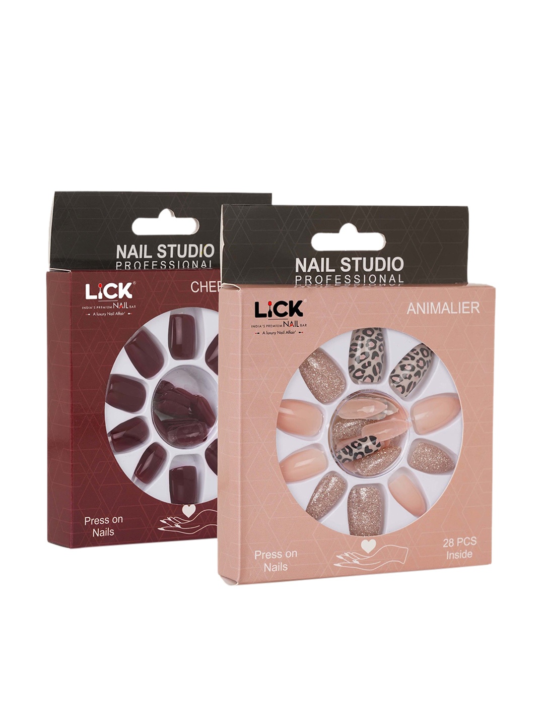 

LICK Set Of 2 Reusable Fake/False Acrylic Press on Nails With Quick Dry Nail Glue, Multi