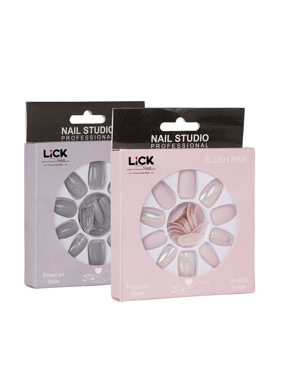 

LICK Set Of 2 False Fake Reusable Acrylic Press on Nails With Quick Dry Nail Glue, Grey
