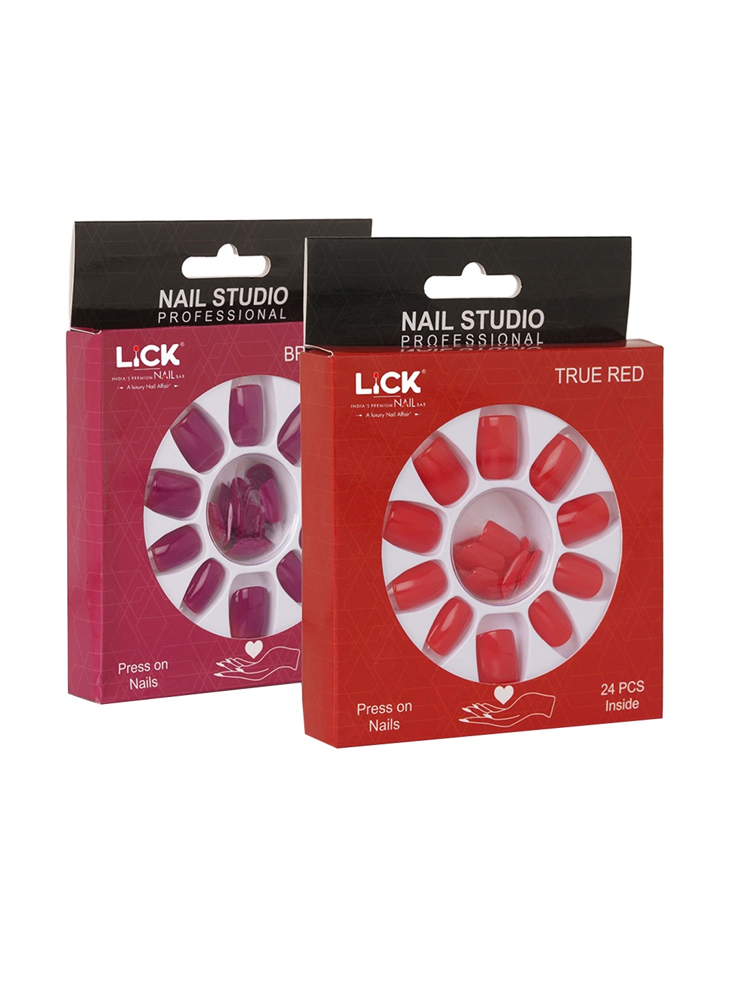 

LICK Set Of 2 Reusable Fake/False Acrylic Press on Nails With Quick Dry Nail Glue, Pink