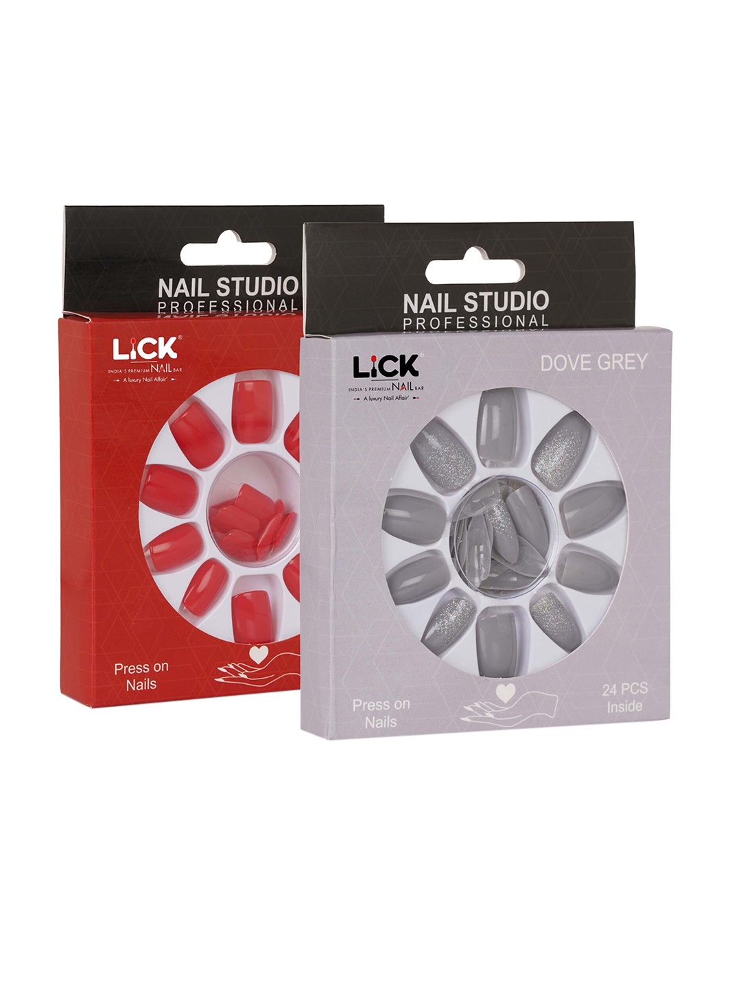 

LICK Combo Of 2 Nail Art Nail Extension Acrylic Press On Nails With Quick Dry Nail Glue, Red