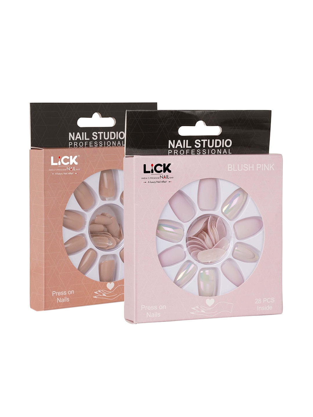 

LICK Set Of 2 French Manicure Press On Nails Extension With Quick Dry Nail Glue - 28 Pcs Each, Pink