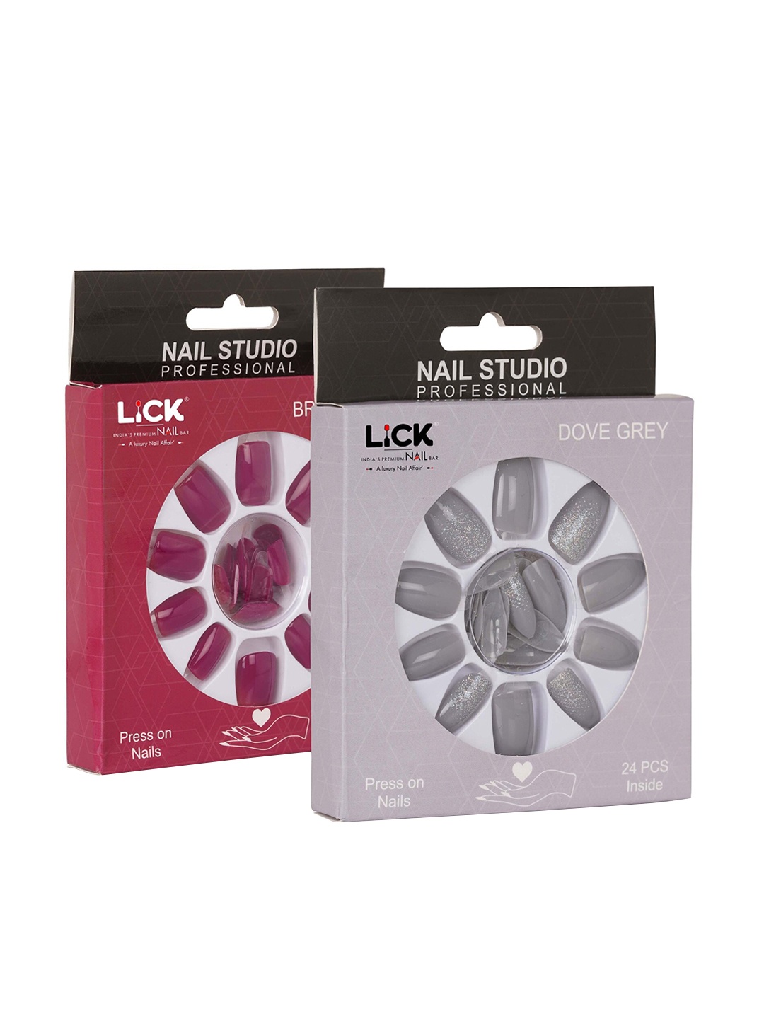

LICK Combo Of 2 Nail Art Nail Extension Acrylic Press On Nails With Quick Dry Nail Glue- 24, 24, Multi