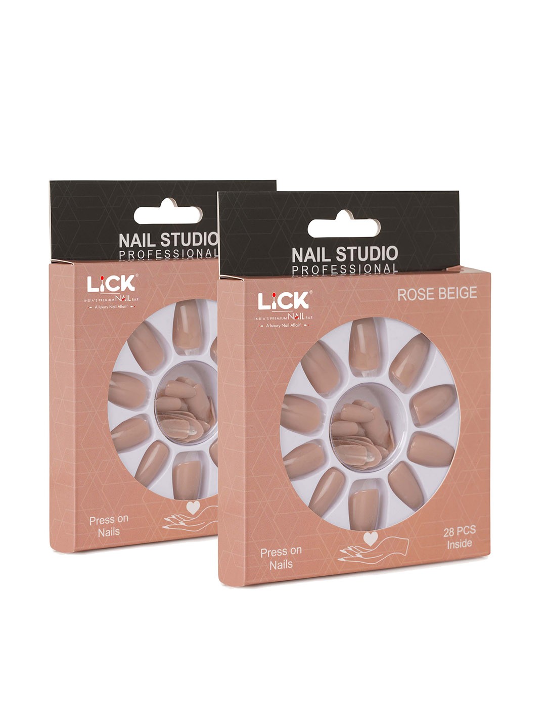 

LICK Combo Of 2 Rose Beige Acrylic Reusable Press On Nails With Quick Dry Nail Glue