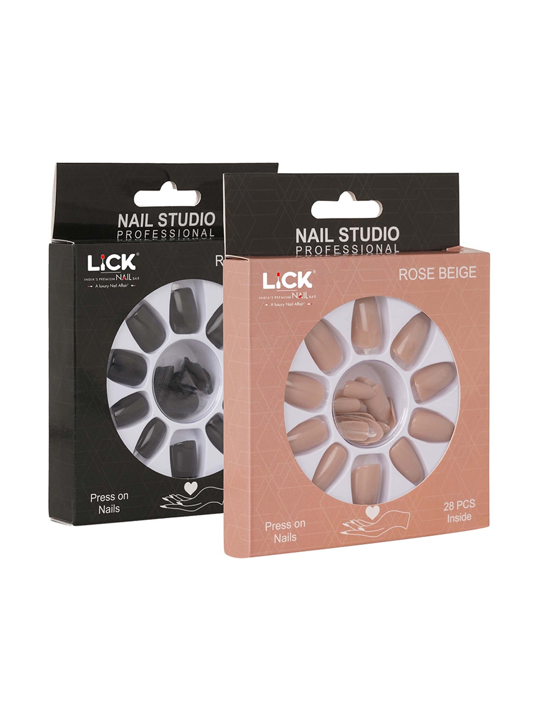 

LICK Set Of 2 Reusable Fake Acrylic Press On Nail Extensions With Quick Dry Nail Glue, Black