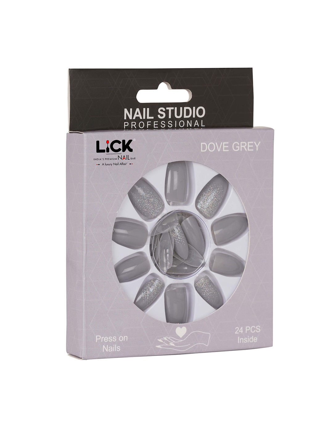 

LICK Grey Reusable Fake Acrylic Press On Nail Extensions With Quick Dry Glue