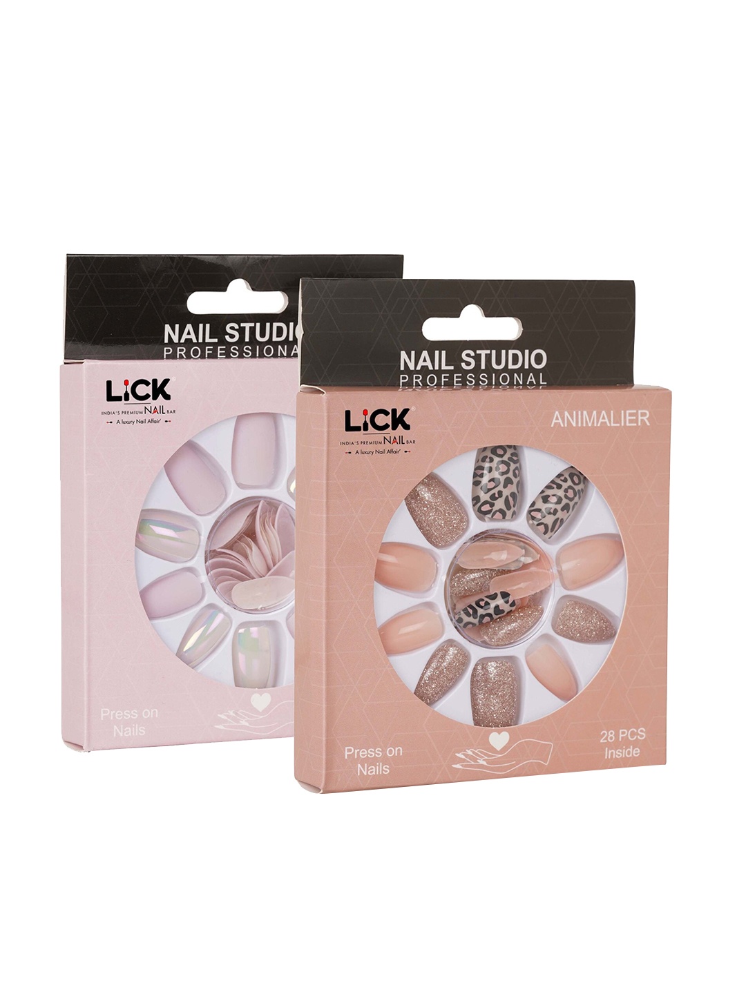 

LICK Set Of 2 False Fake Reusable Acrylic Press on Nails With Quick Dry Nail Glue - Animalier, Blush Pink