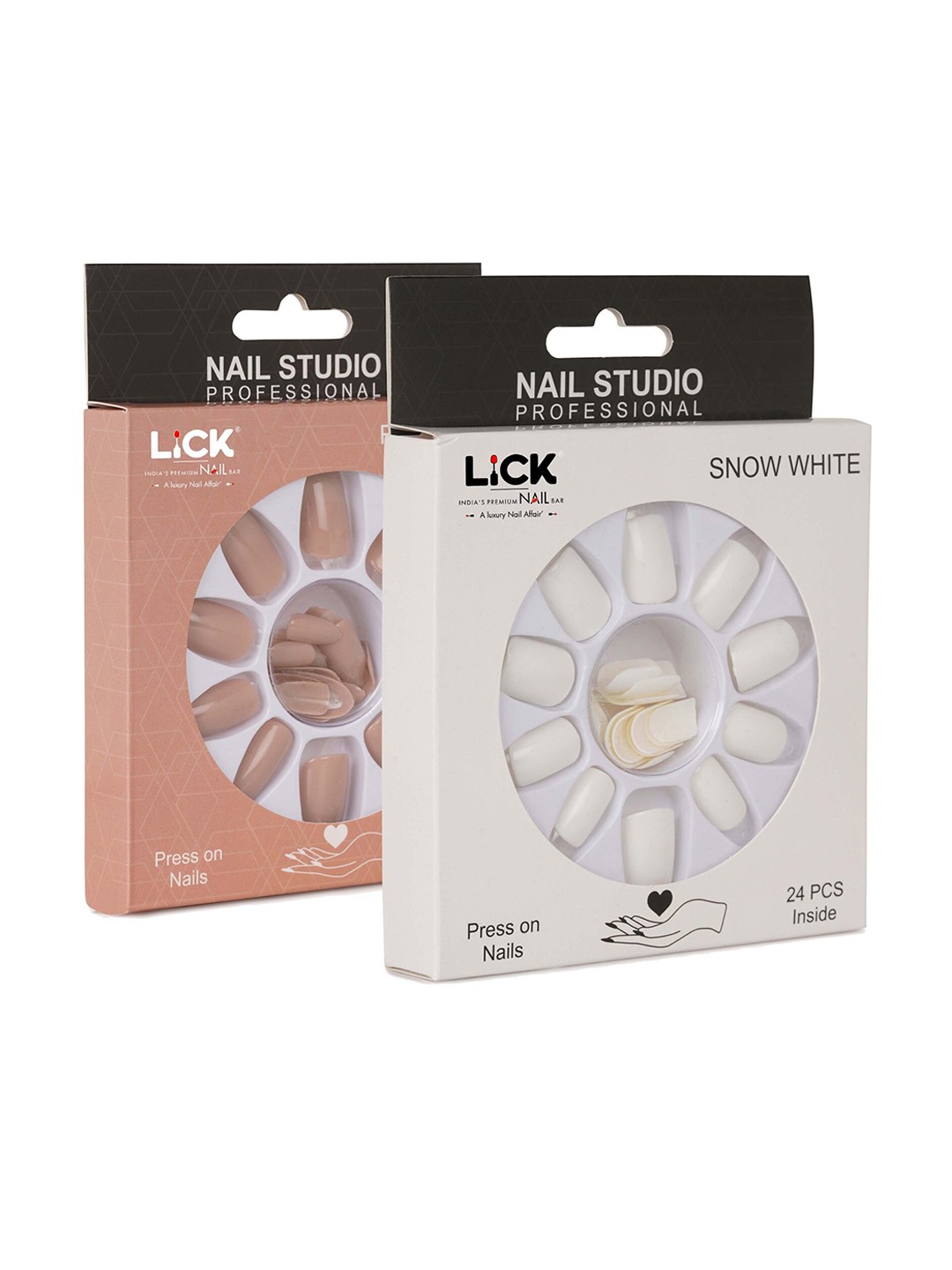 

LICK Combo Of 2 Reusable Artificial False Acrylic Press on Nails With Quick Dry Nail Glue - 24, 28, White