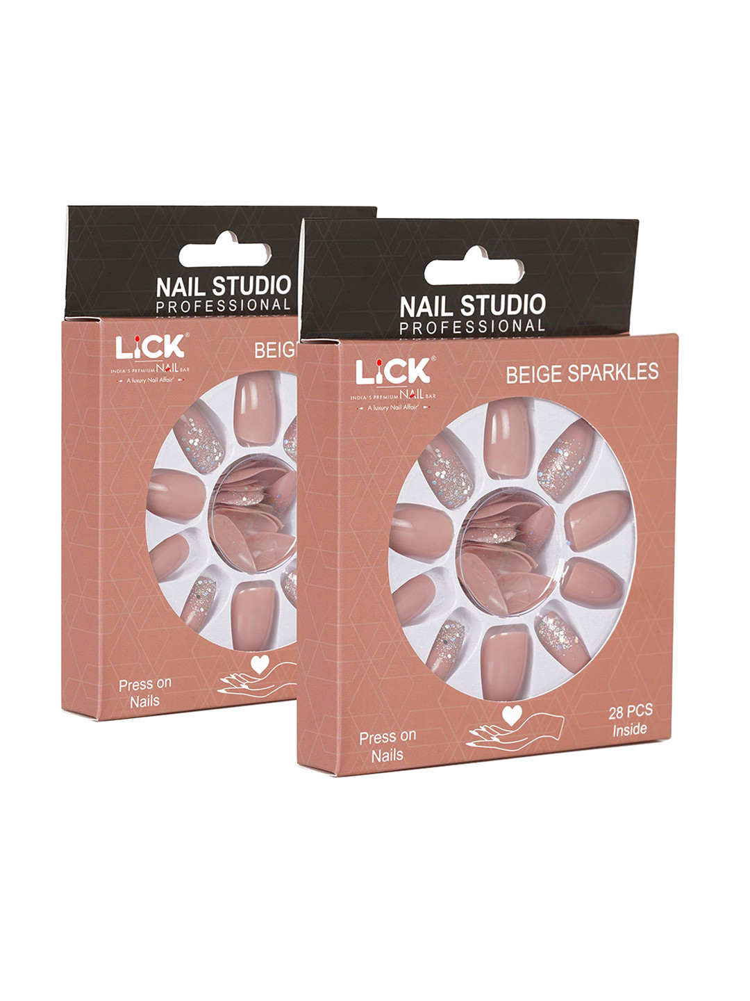 

LICK Set Of 2 False Fake Reusable Acrylic Press on Nails With Quick Dry Nail Glue - Beige