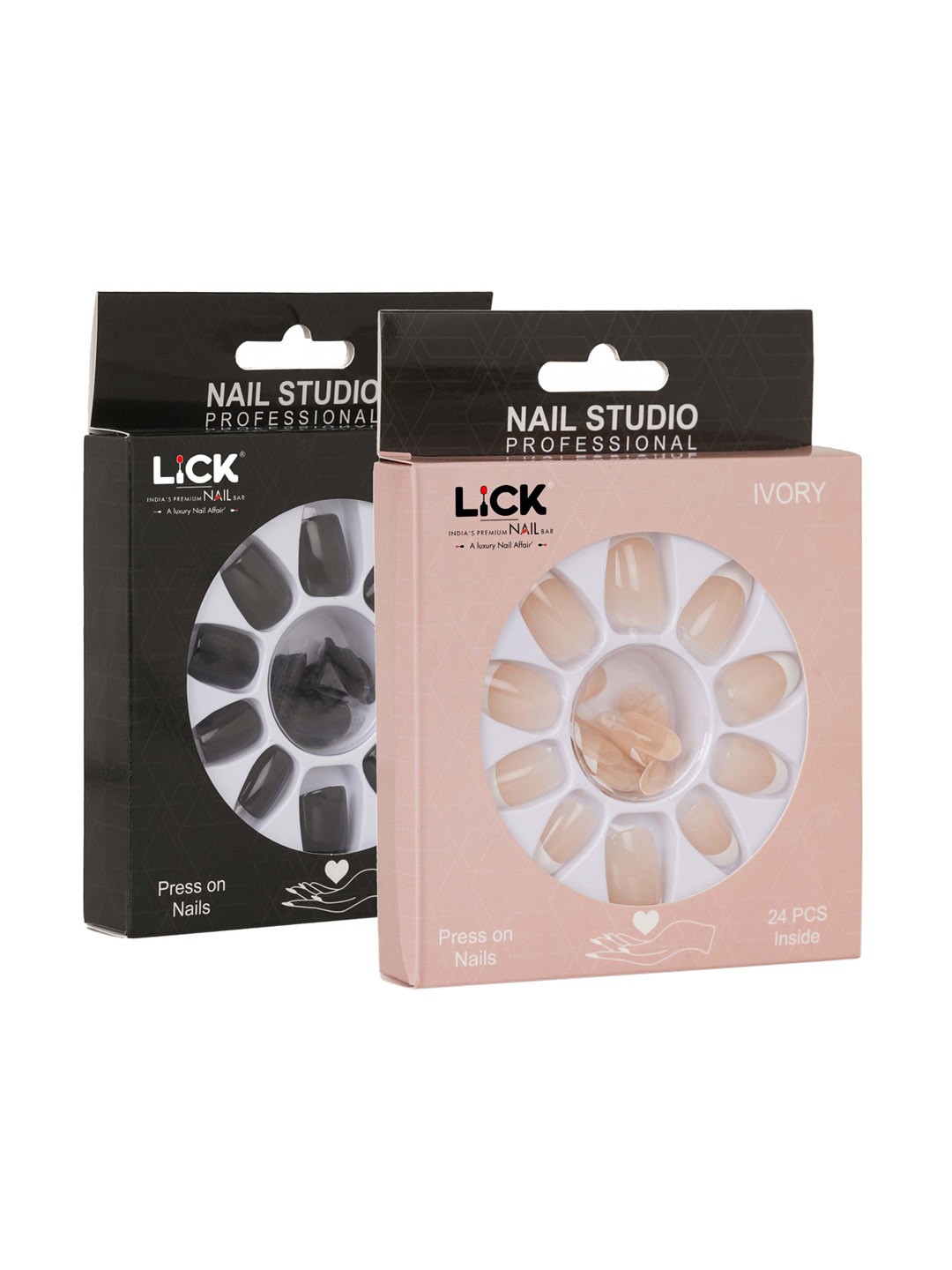 

LICK Set Of 2 Reusable Fake Acrylic Press On Nail Extensions With Quick Dry Nail Glue, Black