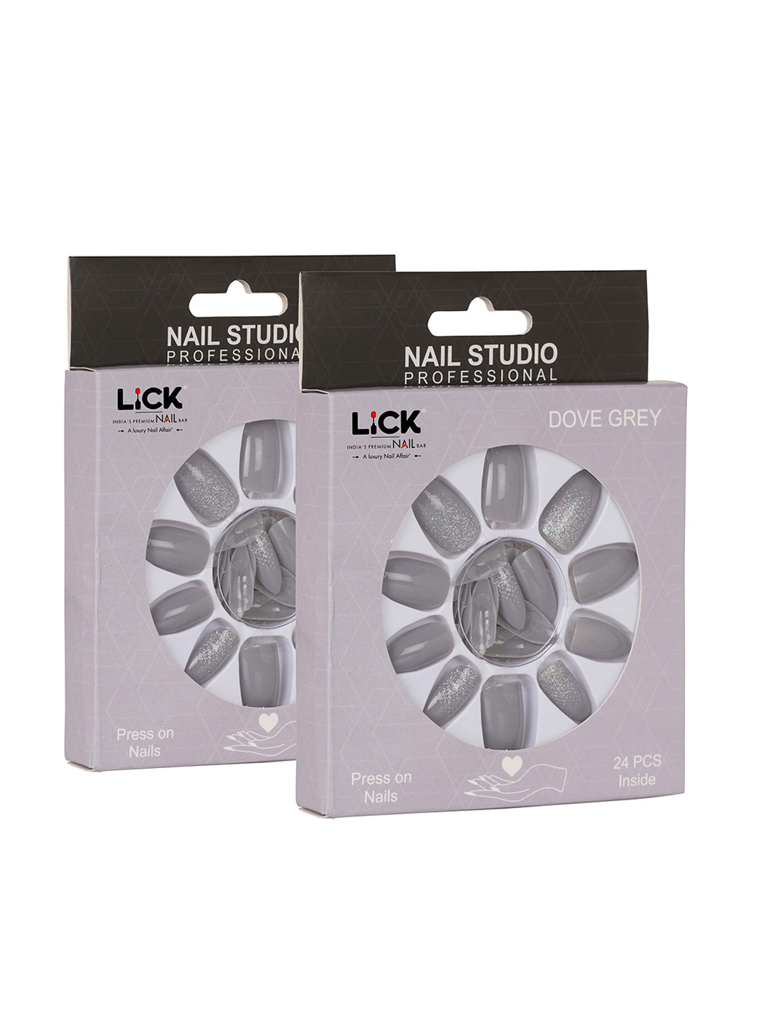 

LICK Set Of 2 False Fake Reusable Acrylic Press on Nails With Quick Dry Nail Glue - Grey