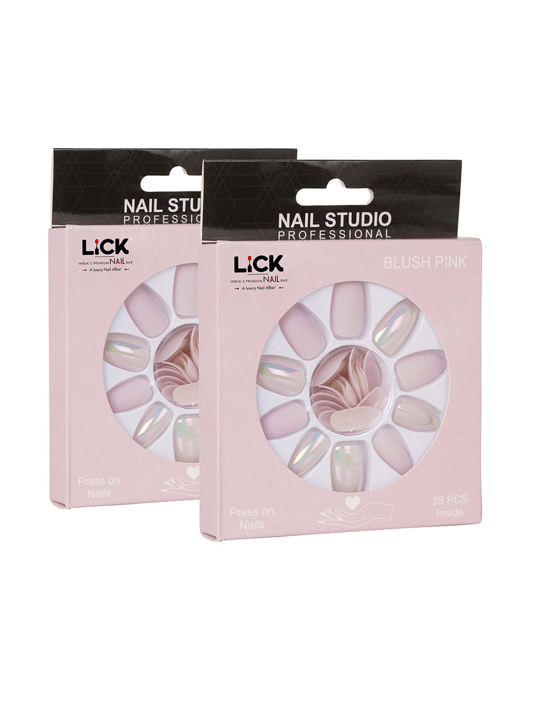 

LICK Set Of 2 False Fake Reusable Acrylic Press on Nails With Quick Dry Nail Glue - Pink