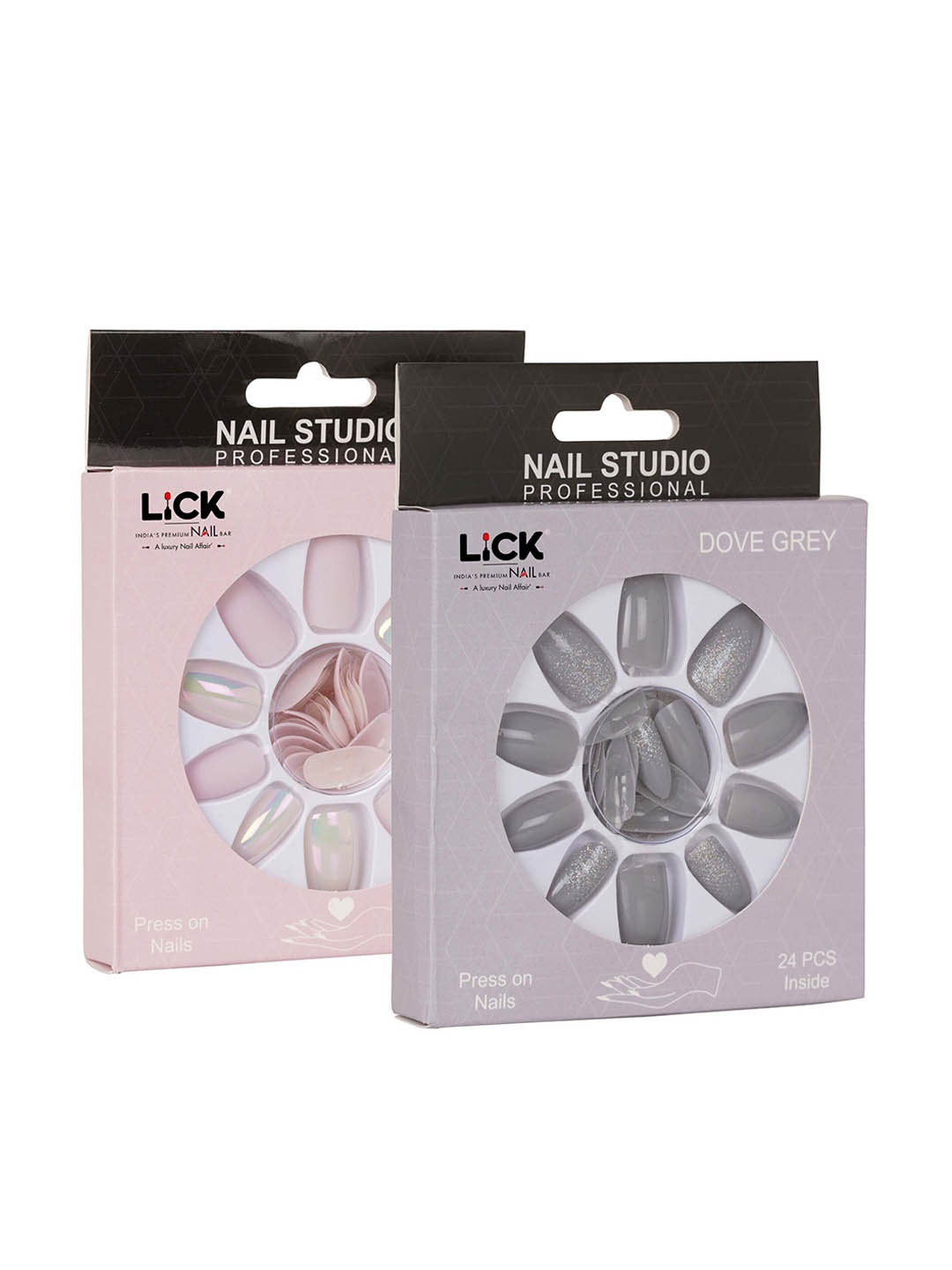 

LICK Combo Of 2 Acrylic Reusable Press on Nails With Quick Dry Nail Glue- 24, 28, Grey