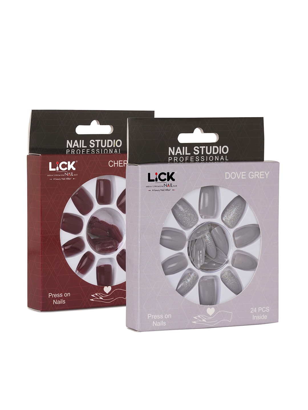 

LICK Combo Of 2 Artificial Reusable False Acrylic Press on Nails With Quick Dry Nail Glue - 24, 24, Grey