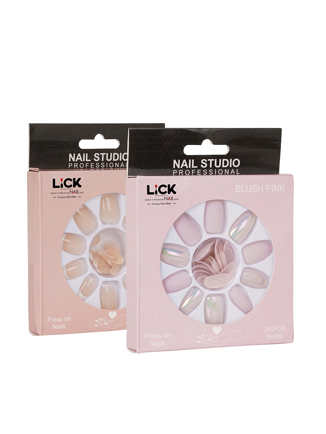 

LICK Combo Of 2 Fake Reusable Acrylic Press On Nails With Quick Dry Nail Glue - 28, 24, Beige