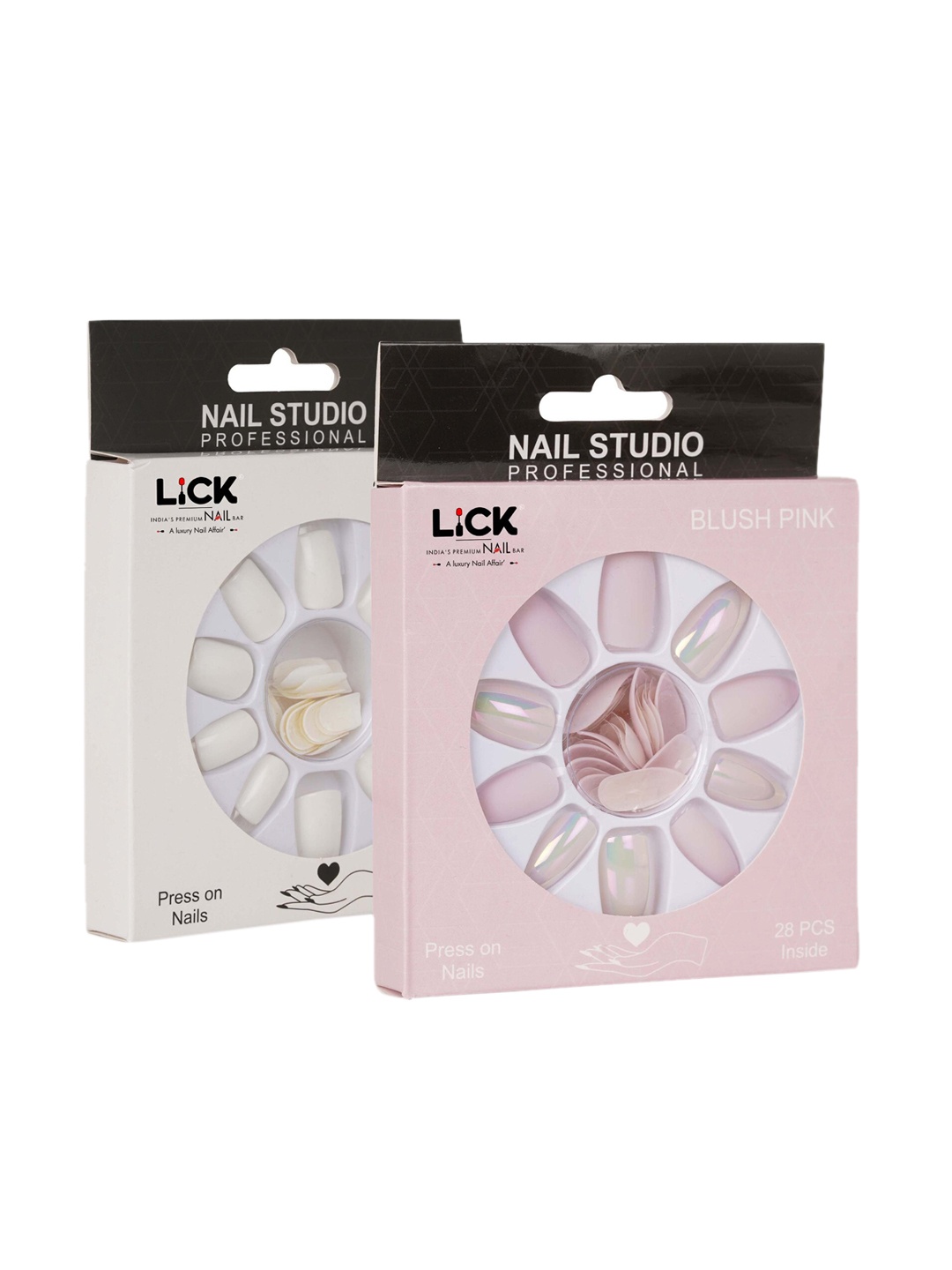 

LICK Combo Of 2 Nail Art Nail Extension Acrylic Press on Nails With Quick Dry Nail Glue- 28, 24, Pink