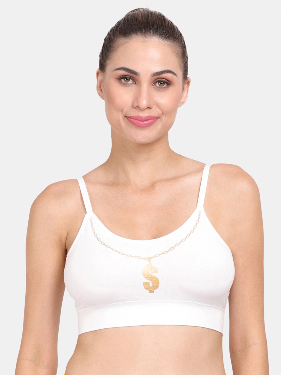 

Amour Secret White Graphic Lightly Padded Dry Fit Sports Bra