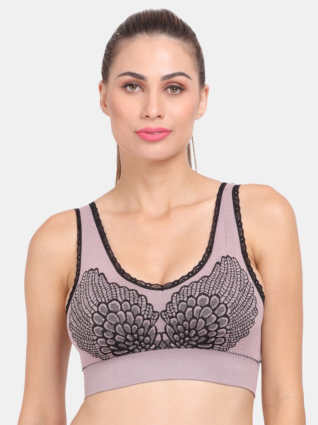 

Amour Secret Mauve & Black Graphic Lightly Padded Dry Fit Sports Bra