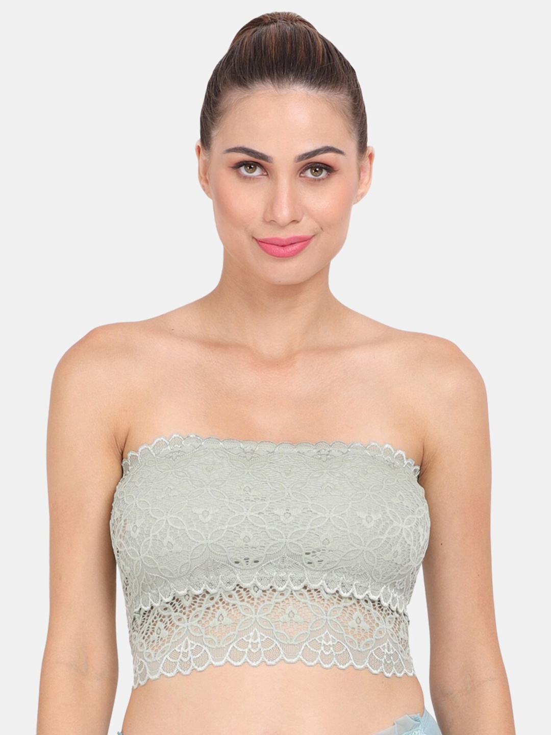 

Amour Secret Green Floral Strapless Lace Bandeau Bra