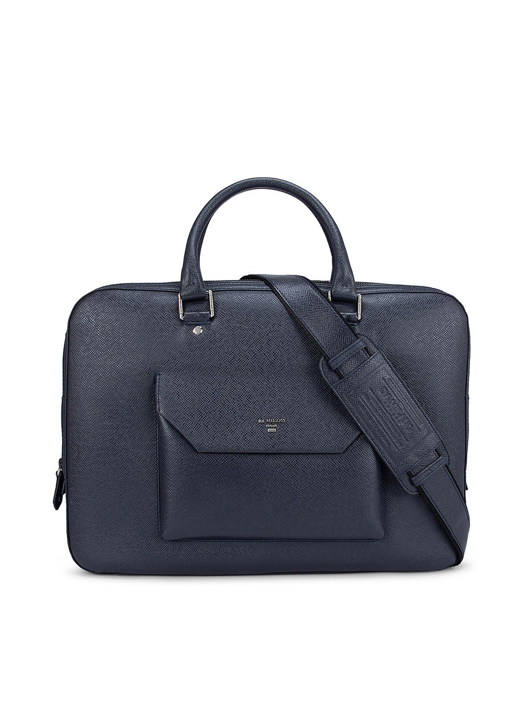 

Da Milano Men Blue Textured Leather Laptop Bag