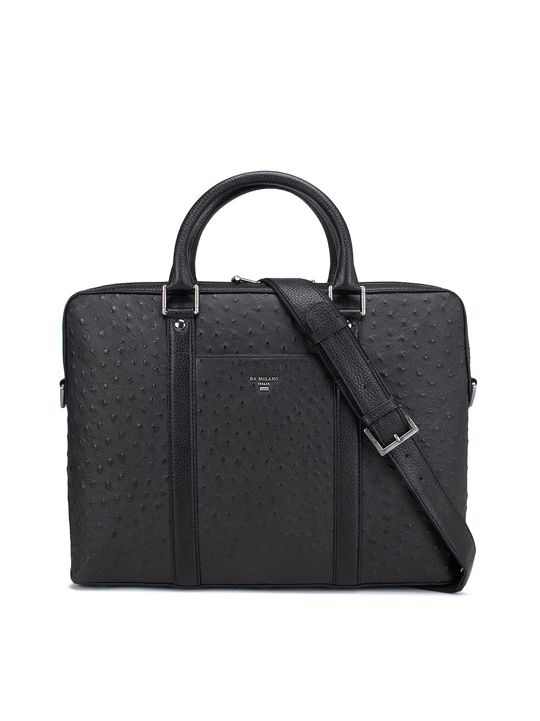 

Da Milano Men Black Textured Leather Laptop Bag