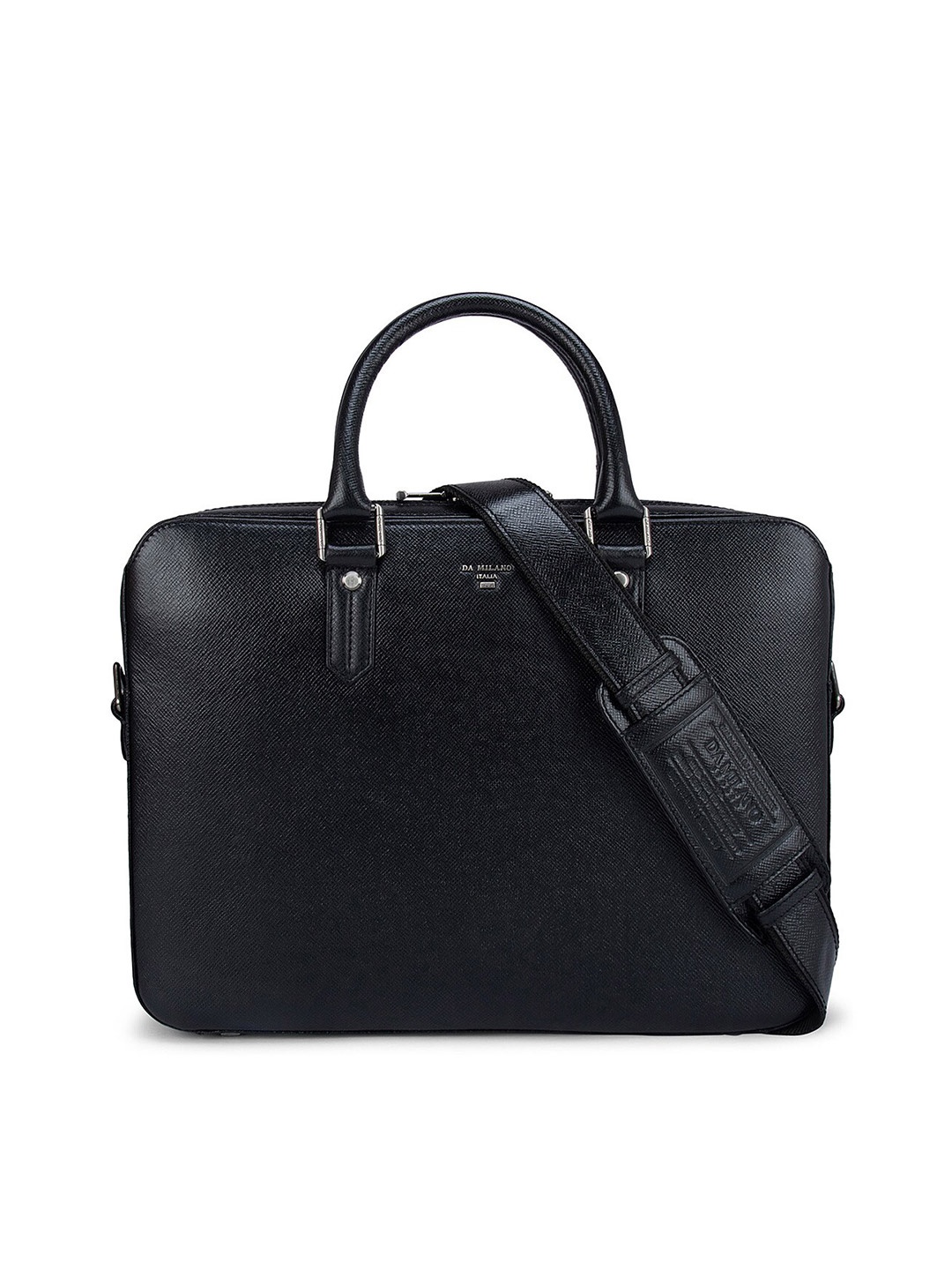 

Da Milano Men Black Textured Leather Laptop Bag