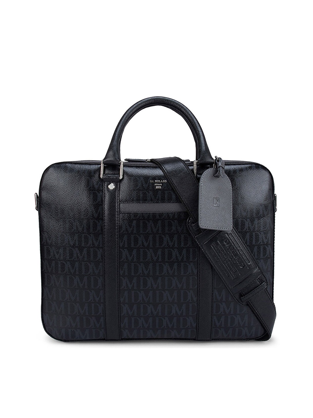 

Da Milano Men Black & Grey Textured Leather Laptop Bag