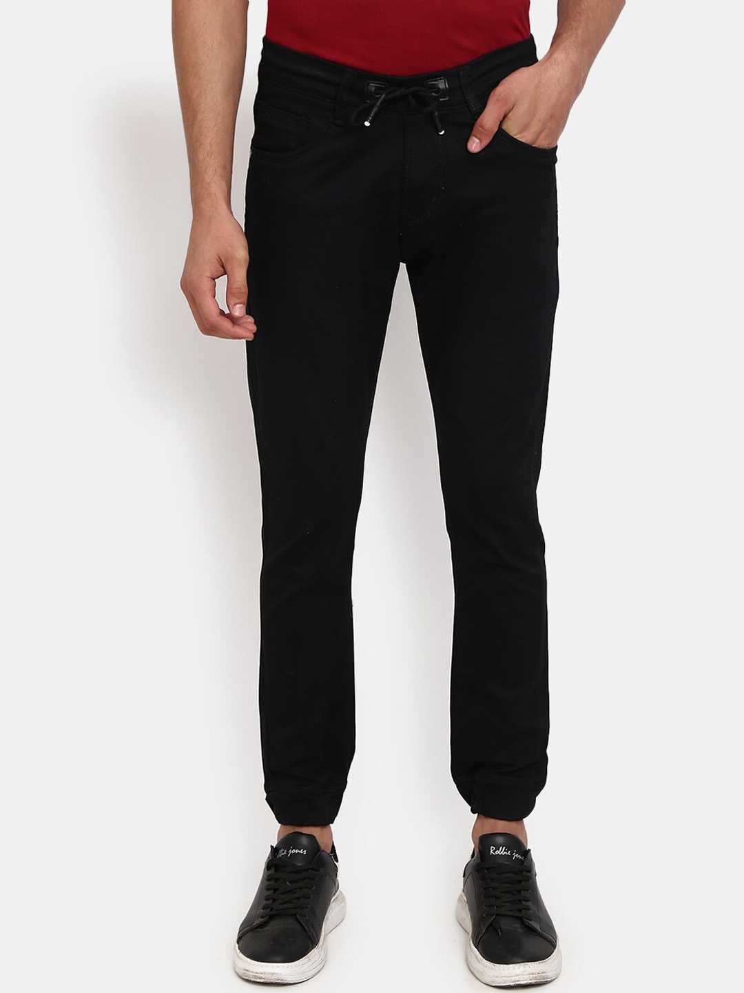 

V-Mart Men Black Classic Mid-Rise Drawstring Cotton Jeans