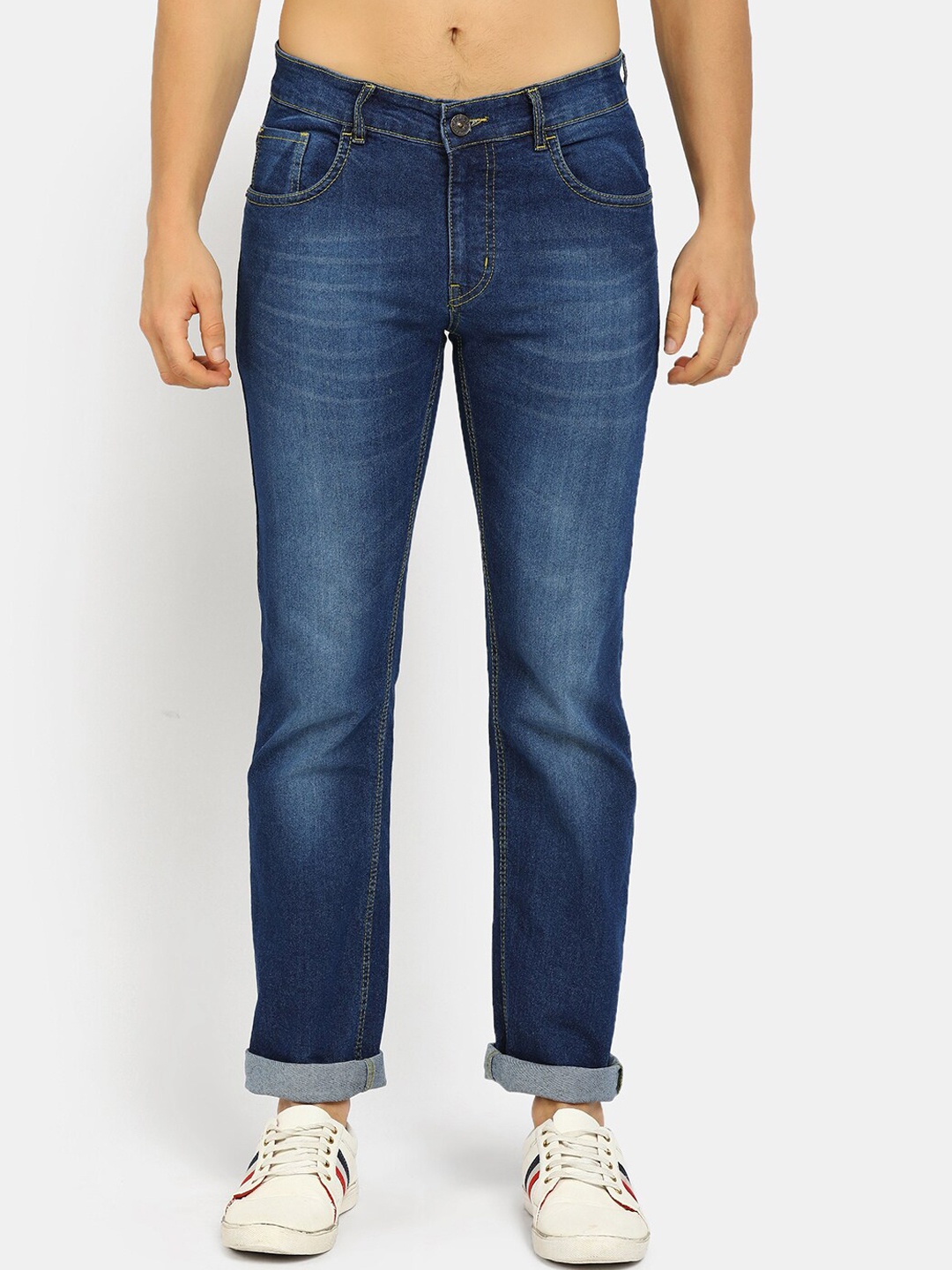 

V-Mart Men Blue Classic Slim Fit Heavy Fade Cuffed Hem Cotton Jeans