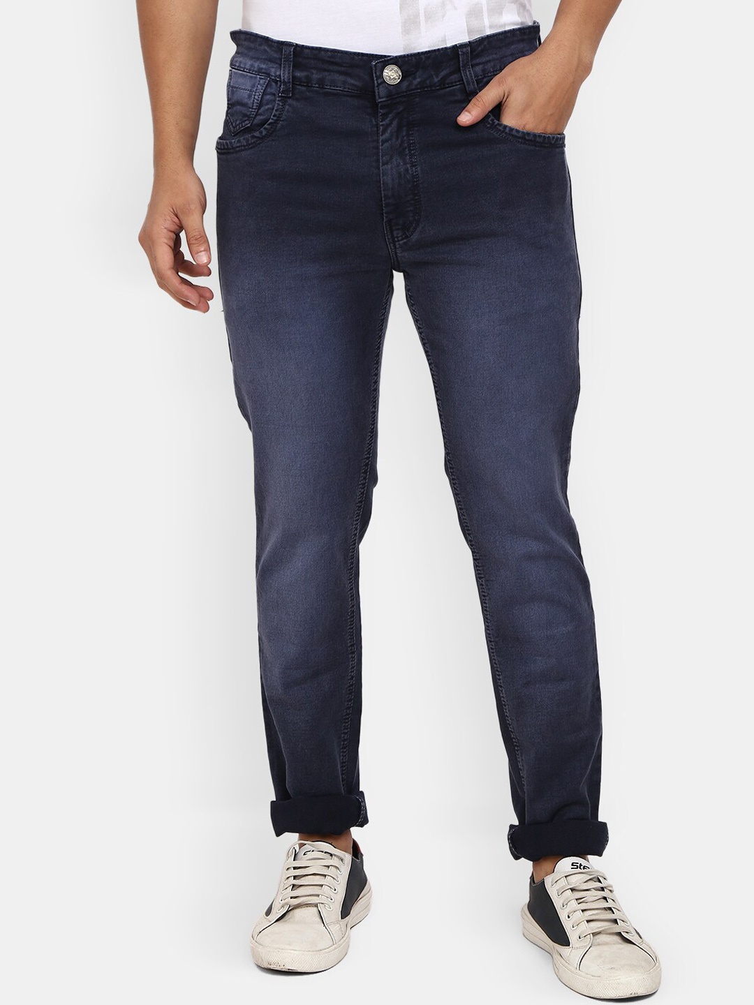 

V-Mart Men Grey Classic Slim Fit Light Fade Cotton Jeans, Blue