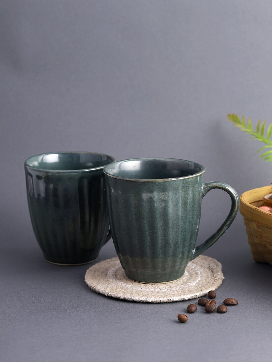 

Aapno Rajasthan Blue & Green Set Of 2 Microwave Safe Ceramic Coffee Mugs 280 ml Each