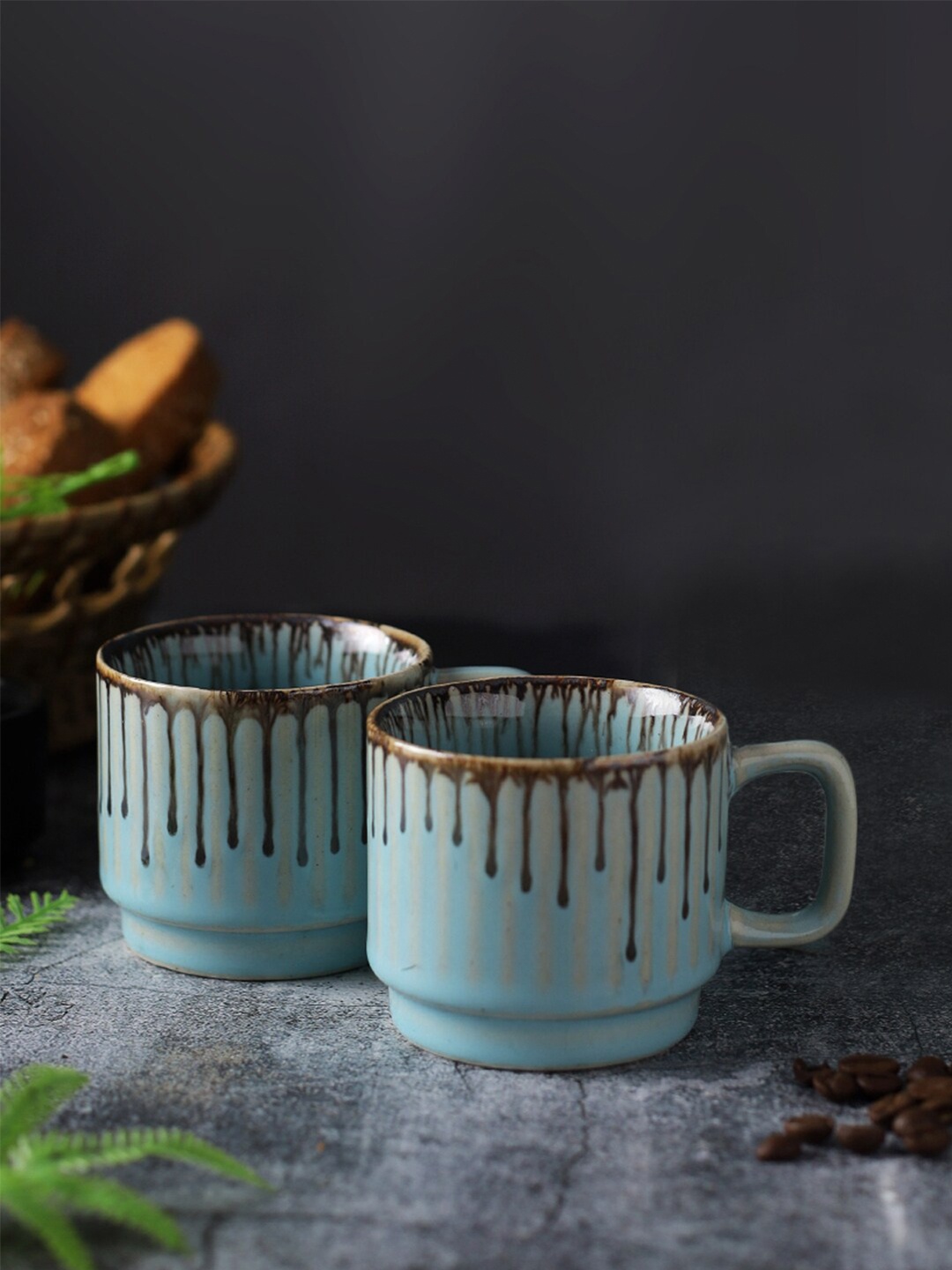 

Aapno Rajasthan Blue & Black Set Of 2 Microwave Safe Ceramic Coffee Mugs 280 ml Each
