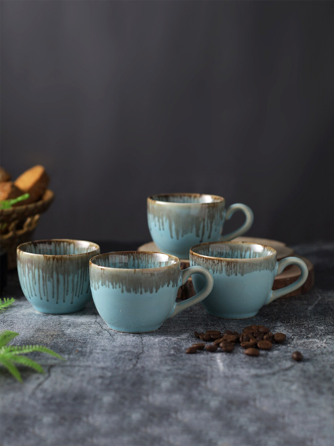 

Aapno Rajasthan Turquoise Blue & Brown Brown Brown Handcrafted Textured Ceramic Glossy Cups Set of Cups and Mugs