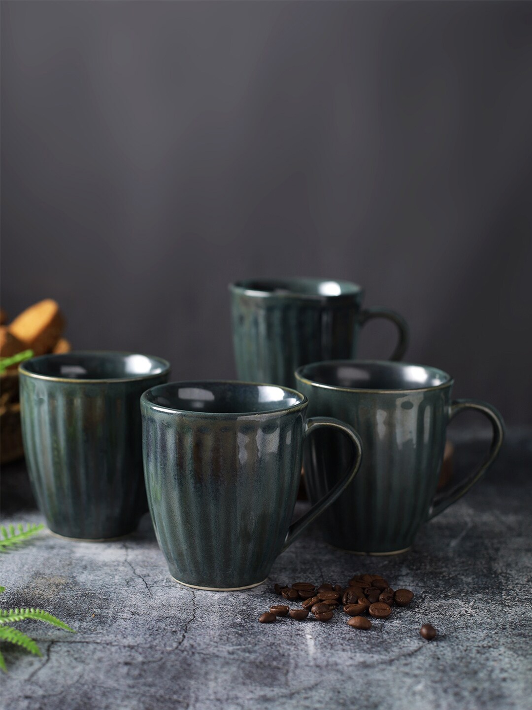 

Aapno Rajasthan Green Set Of 4 Microwave Safe Handcrafted Ceramic Coffee Mugs 280 ml Each