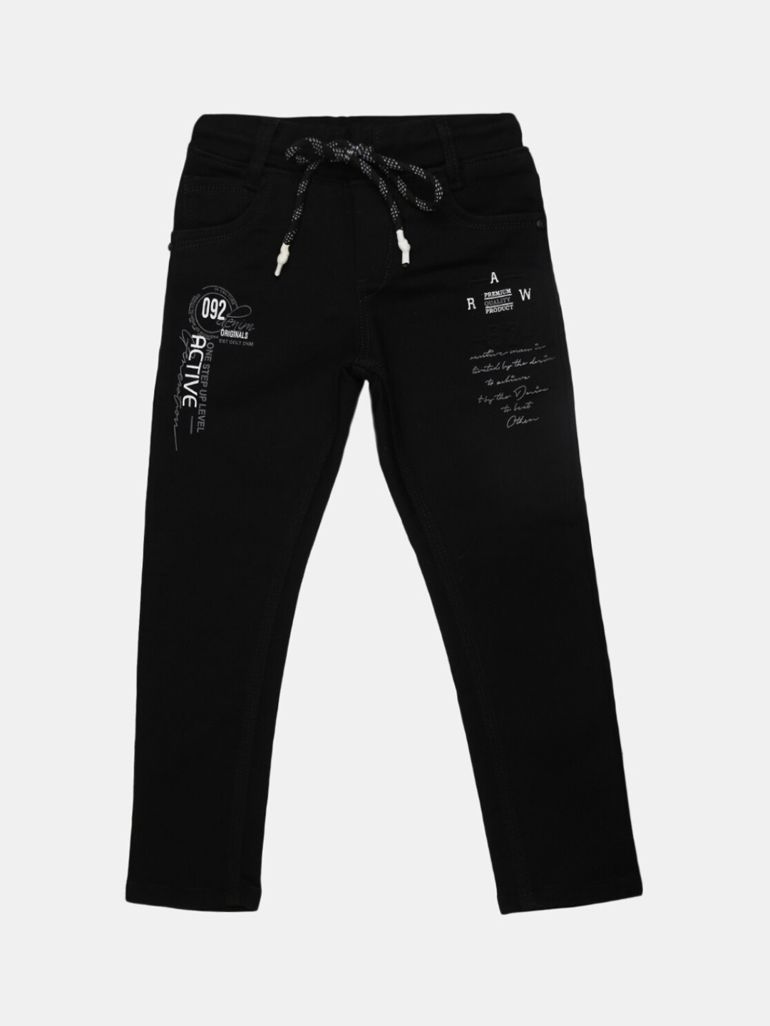 

V-Mart Boys Classic Fit Low Distress Printed Cotton Jeans, Black